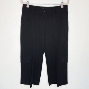 Barbara Lesser Studio Y2K High Rise Black Cropped Wide Leg Capri Cargo Pants 10